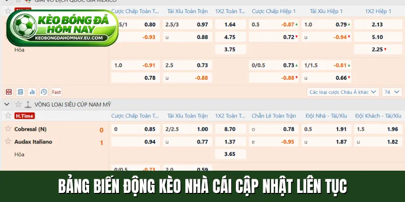 Bảng biến động kèo nhà cái cập nhật liên tục