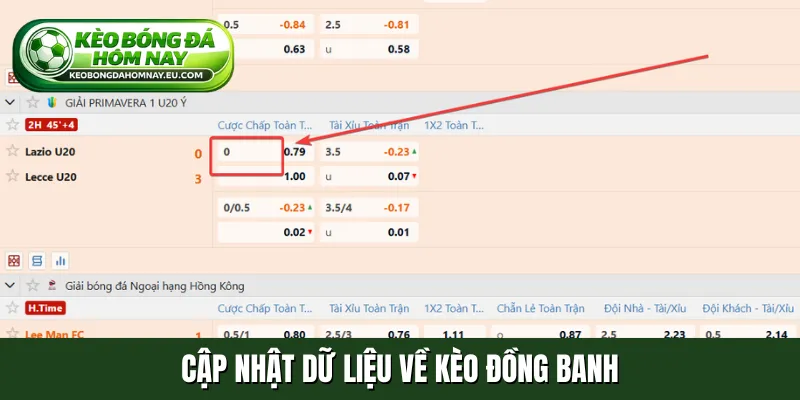 Cập nhật dữ liệu về kèo đồng banh