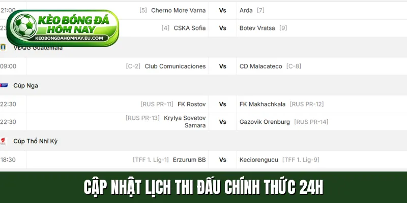 Cập nhật lịch thi đấu chính thức 24h