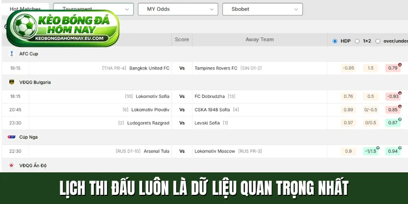 Lịch thi đấu luôn là dữ liệu quan trọng nhất